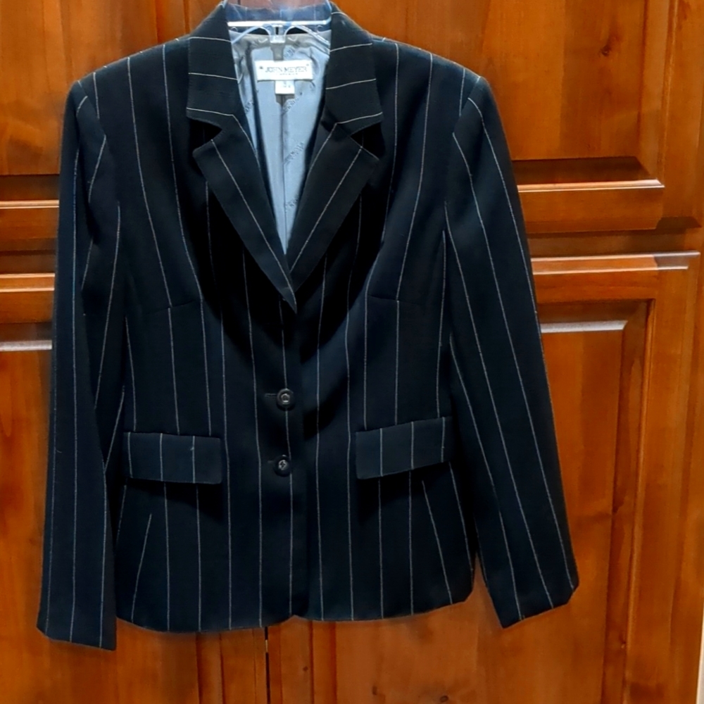 Black Blazer with White Pin Stripes by John Meyer.  Size 12.